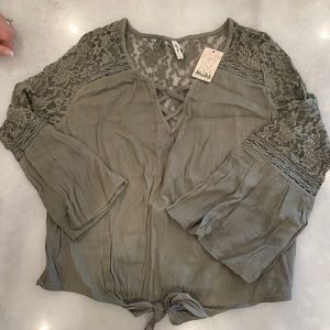 Mudd Cross Front Lace Shady Tree Color Shirt